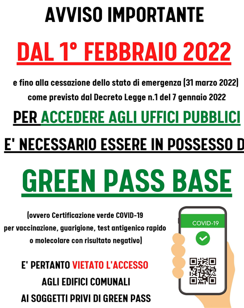COVID-19: dal 1 febbraio 2022 scatta l'obbligo del green pass base per accedere agli uffici pubblici