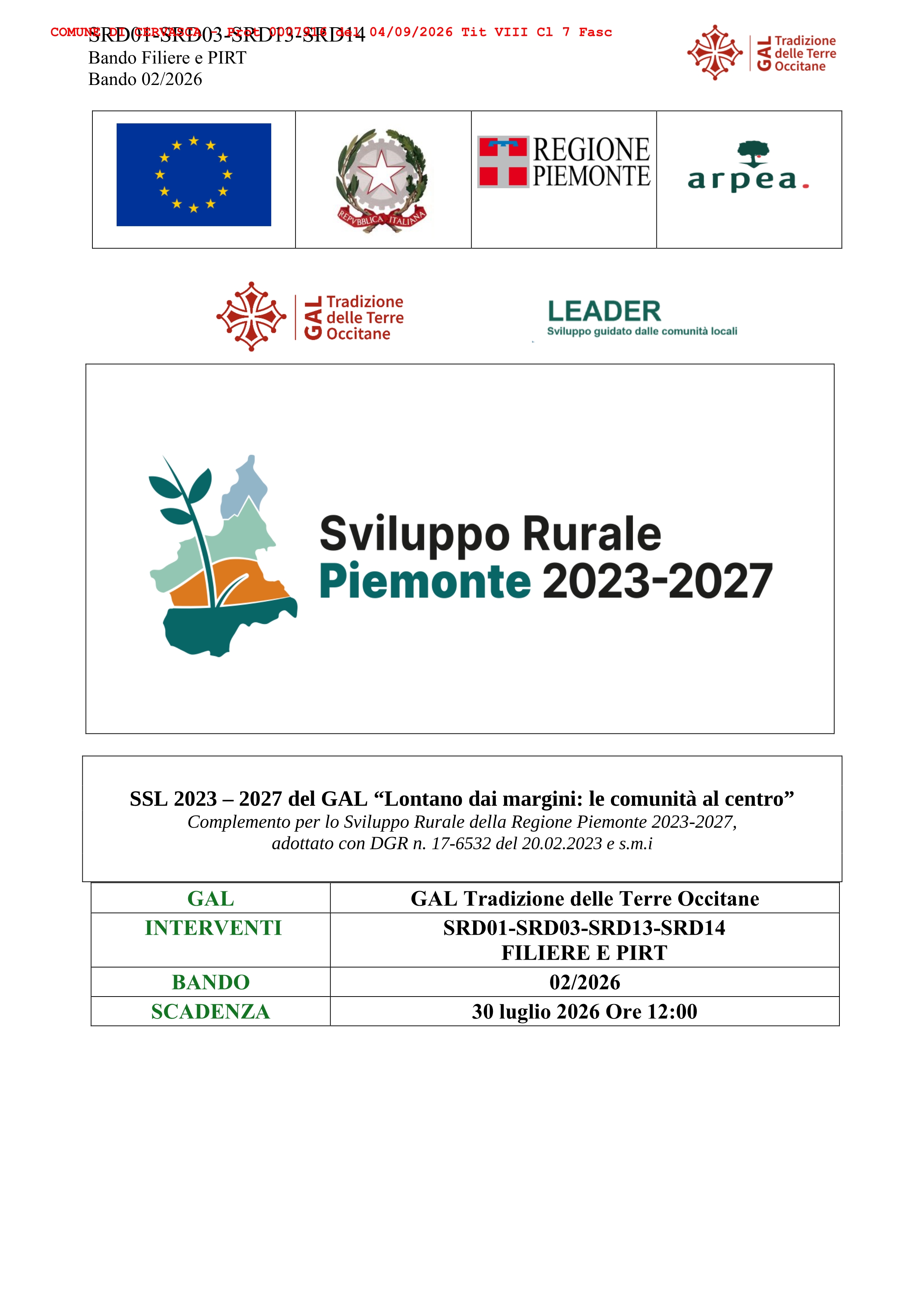 Bando â€œFiliere e PIRTâ€ â€“ Interventi SRD01-SRD03-SRD13-SRD14