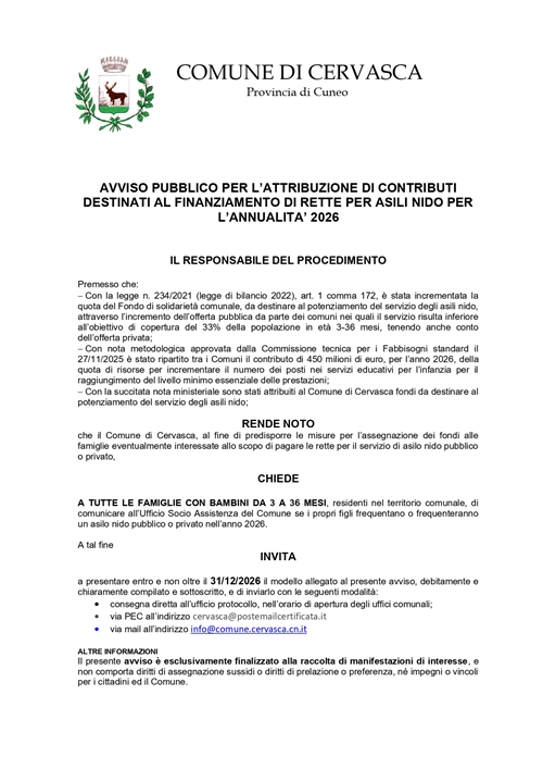 Avviso pubblico per contributi