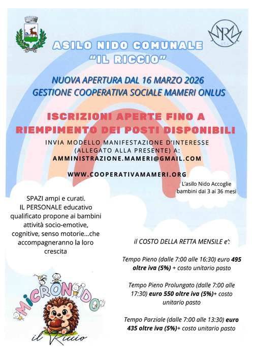 Apertura micronido "il riccio"
asilo nido comunale di Cervasca