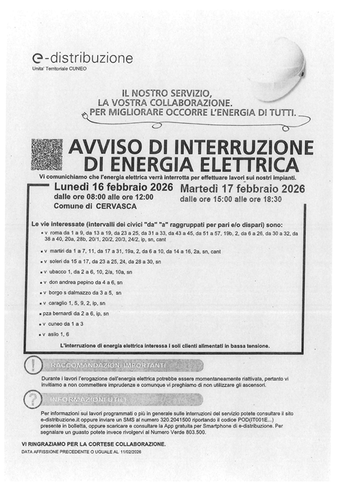 avviso interruzione energia elettrica