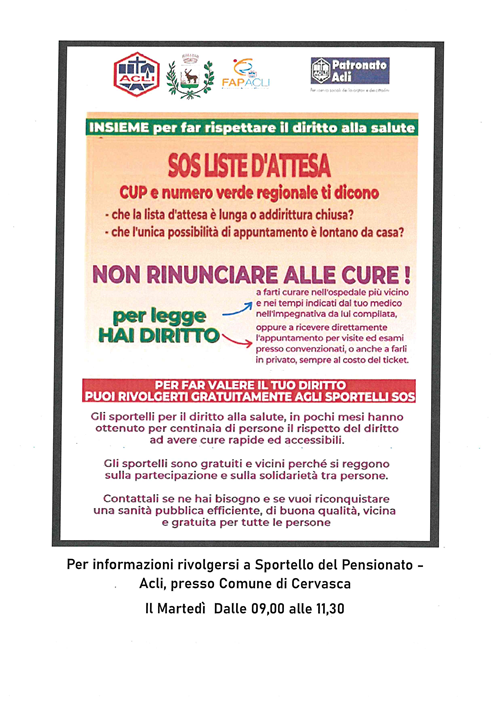 "Sportello SOS sanità"